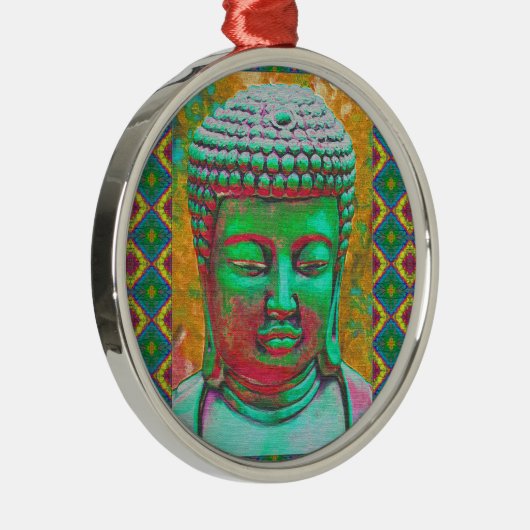 Boeddha-Pop in het Blauwgroen Groen en Rood Metalen Ornament (Rechts)