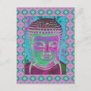 Boeddha-Pop in Magenta en Turquoise Briefkaart