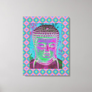 Boeddha-Pop in Magenta en Turquoise Canvas Afdruk