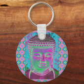 Boeddha-Pop in Magenta en Turquoise Sleutelhanger (Voorkant)