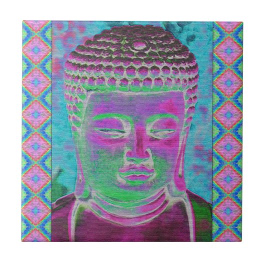 Boeddha-Pop in Magenta en Turquoise Tegeltje (Voorkant)