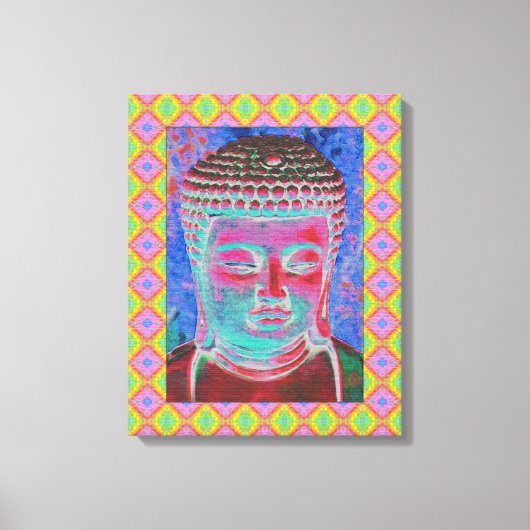 Boeddha-Pop met Gele en Roze Grenzen Canvas Afdruk (Voorkant)