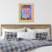 Boeddha-Pop met Gele en Roze Grenzen Canvas Afdruk (Insitu (Slaapkamer))