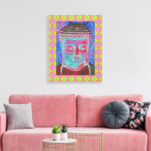 Boeddha-Pop met Gele en Roze Grenzen Canvas Afdruk (Insitu (Woonkamer))