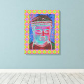 Boeddha-Pop met Gele en Roze Grenzen Canvas Afdruk (Insitu (Houten vloer))