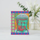 Boeddha-Pop met patchwork-grenzen in blauw en roze Briefkaart (Staand voorkant)