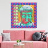 Boeddha-Pop met patchwork-grenzen in blauw en roze Canvas Afdruk (Insitu (Woonkamer))