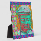 Boeddha-Pop met patchwork-grenzen in blauw en roze Fotoplaat (Zijkant)