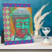 Boeddha-Pop met patchwork-grenzen in blauw en roze Fotoplaat (Zijkant)