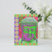 Boeddha-Pop met patchwork-grenzen in groen en rood Briefkaart (Staand voorkant)