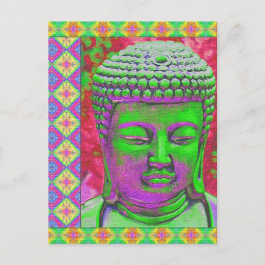 Boeddha-Pop met patchwork-grenzen in groen en rood Briefkaart (Voorkant)