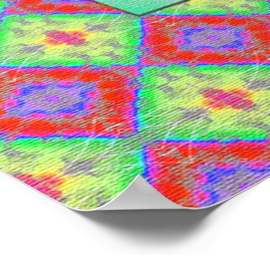 Boeddha-Pop met patchwork-grenzen in groen en rood Poster (Hoek)