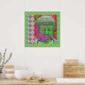 Boeddha-Pop met patchwork-grenzen in groen en rood Poster (Keuken)