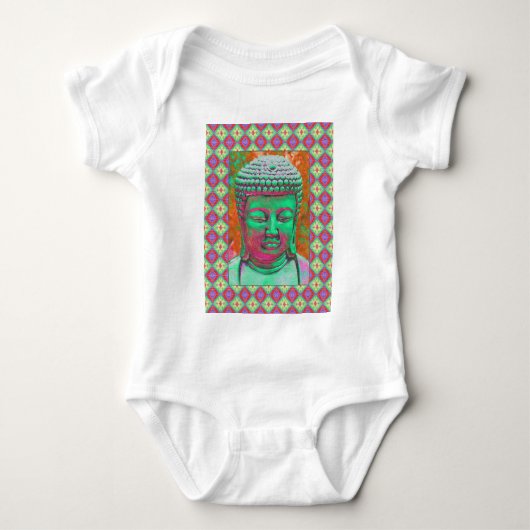 Boeddha-Pop met patchwork-grenzen in groen en rood Romper (Voorkant)