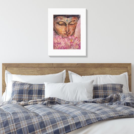 Boeddha Roze Lotus Waterverf Canvas 16x20 (Insitu (Slaapkamer))