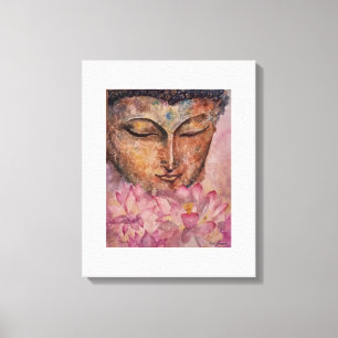 Boeddha Roze Lotus Waterverf Canvas 16x20