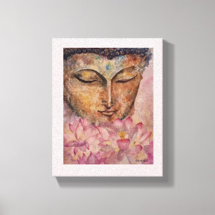 Boeddha roze Lotus Waterverf Canvas Afdrukken