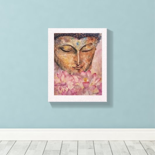 Boeddha Roze Lotus Waterverf Canvas Print (Insitu (Houten vloer))