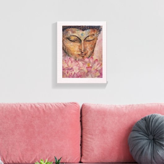 Boeddha Roze Lotus Waterverf Canvas Print (Insitu (Woonkamer))