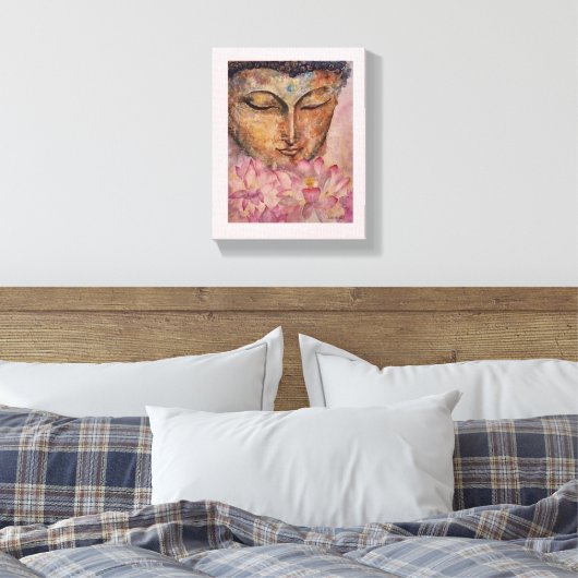 Boeddha Roze Lotus Waterverf Canvas Print (Insitu (Slaapkamer))