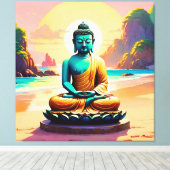Boeddha - Serene oevers van verlichting Canvas Afdruk (Insitu (Houten vloer))