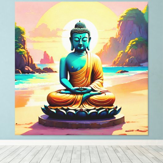 Boeddha - Serene oevers van verlichting Canvas Afdruk (Insitu (Houten vloer))