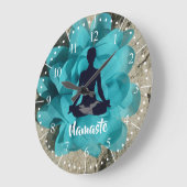 Boeddha silhouette stof turquoise lotus flower grote klok (Hoek)