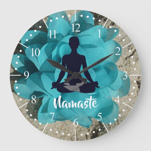 Boeddha silhouette stof turquoise lotus flower grote klok (Voorkant)