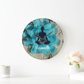 Boeddha silhouette stof turquoise lotus flower grote klok (Huis)