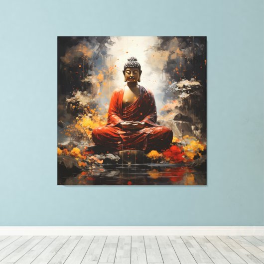 Boeddha Spirituele kunst die de aarde verlicht Canvas Afdruk (Insitu (Houten vloer))