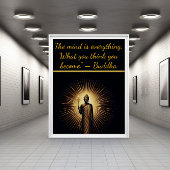 Boeddha staat te midden van stralend licht. poster