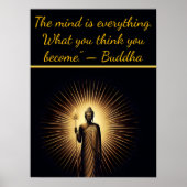 Boeddha staat te midden van stralend licht. poster (Voorkant)