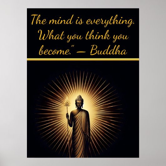 Boeddha staat te midden van stralend licht. poster (Voorkant)