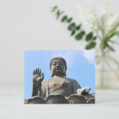 Boeddha-standbeeld in Blue Sky, hand verhoogd Briefkaart (Staand voorkant)