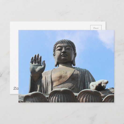 Boeddha-standbeeld in Blue Sky, hand verhoogd Briefkaart (Voorkant / Achterkant)