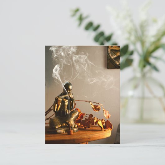 Boeddha Statue Prayer Room Incense Briefkaart (Staand voorkant)