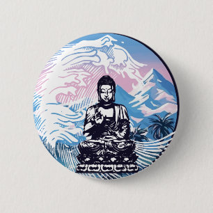 Boeddha Tropical Mountain Wave Ronde Button 5,7 Cm
