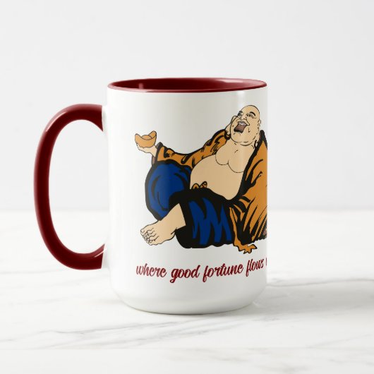 Boeddha waar geluk stroomt met elk slokje mok (Links)