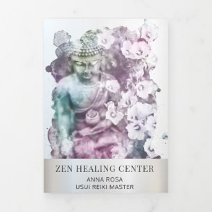 *~* Boeddha Zen Foto Logo QR Trifold Brochure Drieluik Kaart