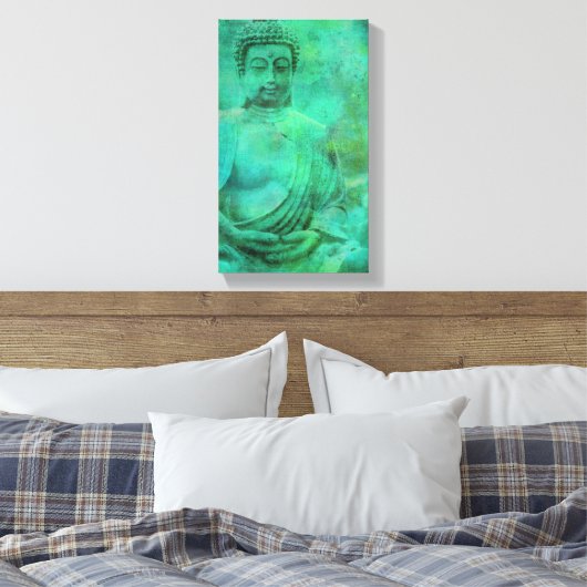 Boeddha Zen Garden in Blue en Green Shades Canvas (Insitu (Slaapkamer))