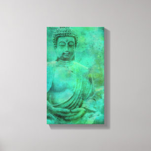 Boeddha Zen Garden in Blue en Green Shades Canvas Afdruk
