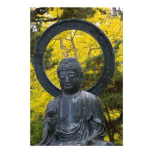 Boeddhabeeld in de Japanse Tuinen Gouden Foto Afdruk