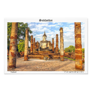 Boeddhabeeld, Wat Mahathat, Sukhothai Foto Afdruk