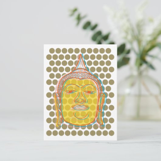 Boeddha's Hoofd Gele Gezicht Offset Moderne Pop St Briefkaart (Staand voorkant)