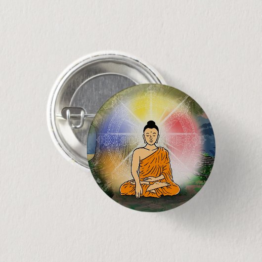 Boeddha's Verlichting & Dharma Wheel Button (Voorkant /achterkant)