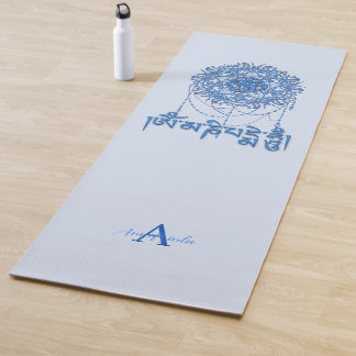 Boeddhisme Mani Mantra in Blauw met Mandala Yogamat