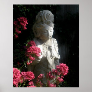 Boeddhisme Poster Goddess Kuan Yin Buddha Flowers