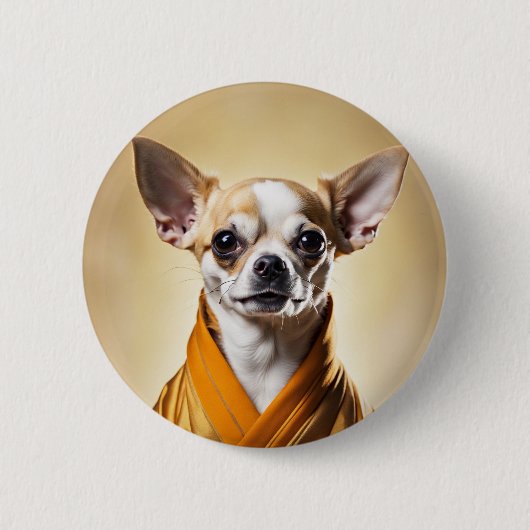 Boeddhist Chihuahua Ronde Button 5,7 Cm (Voorkant)