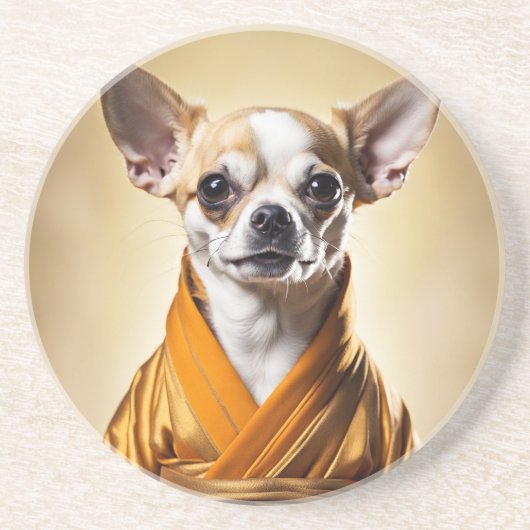 Boeddhist Chihuahua Zandsteen Onderzetter (Voorkant)