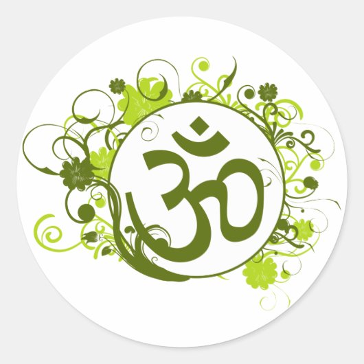 Boeddhist Green Floral Om Ronde Sticker (Voorkant)